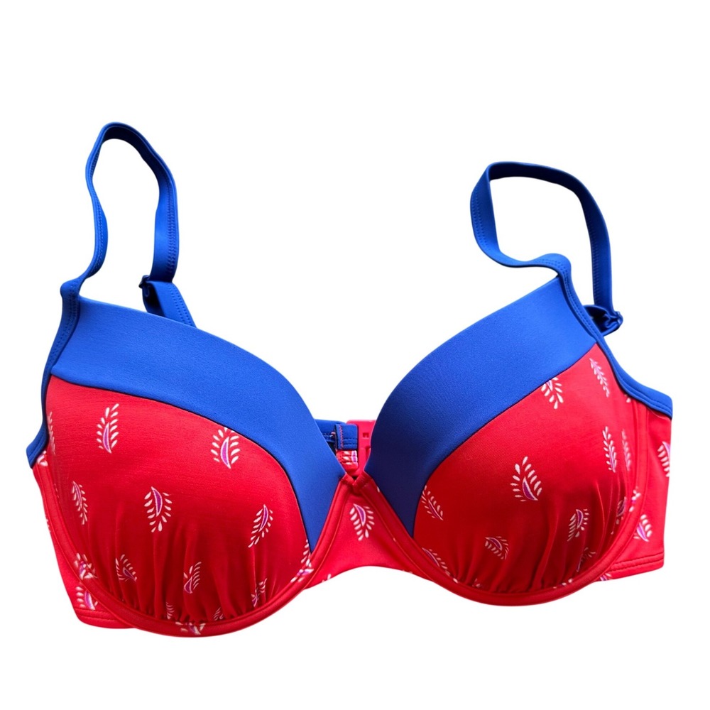 Boden Red Blue Colorblock Leaf Print Underwired Bikini Top 34DD